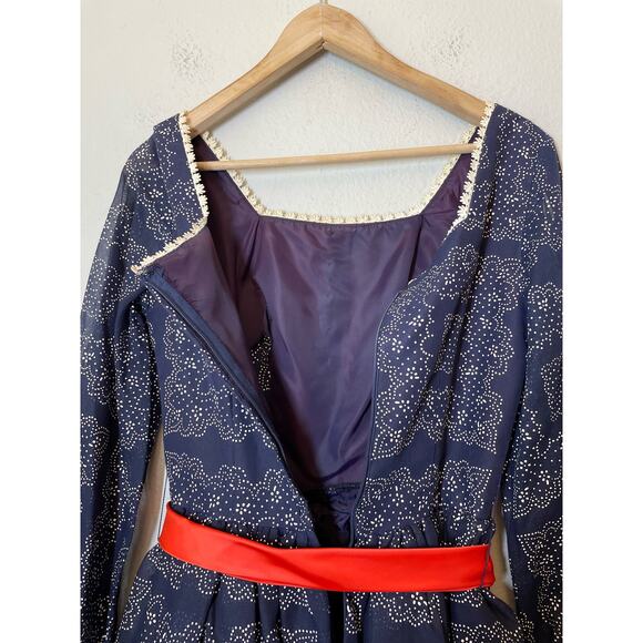 Vintage Dress Navy Blue White Print Maxi Long Prairie Regency - Picture 11 of 11